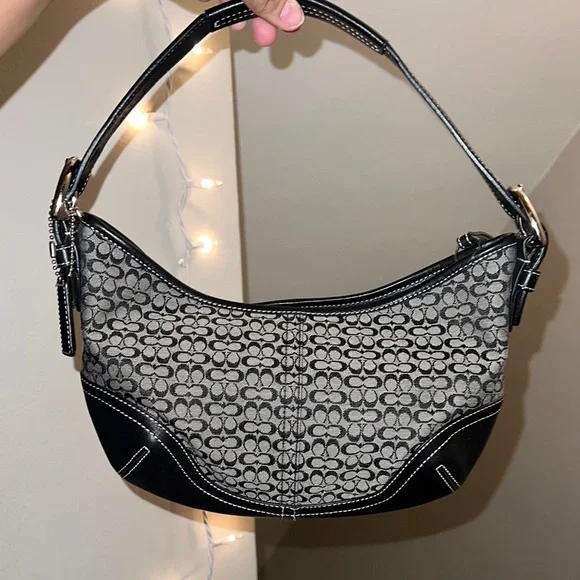 Coach | Bags | Coach Black And Gray Soho Signature Half Moon Purse